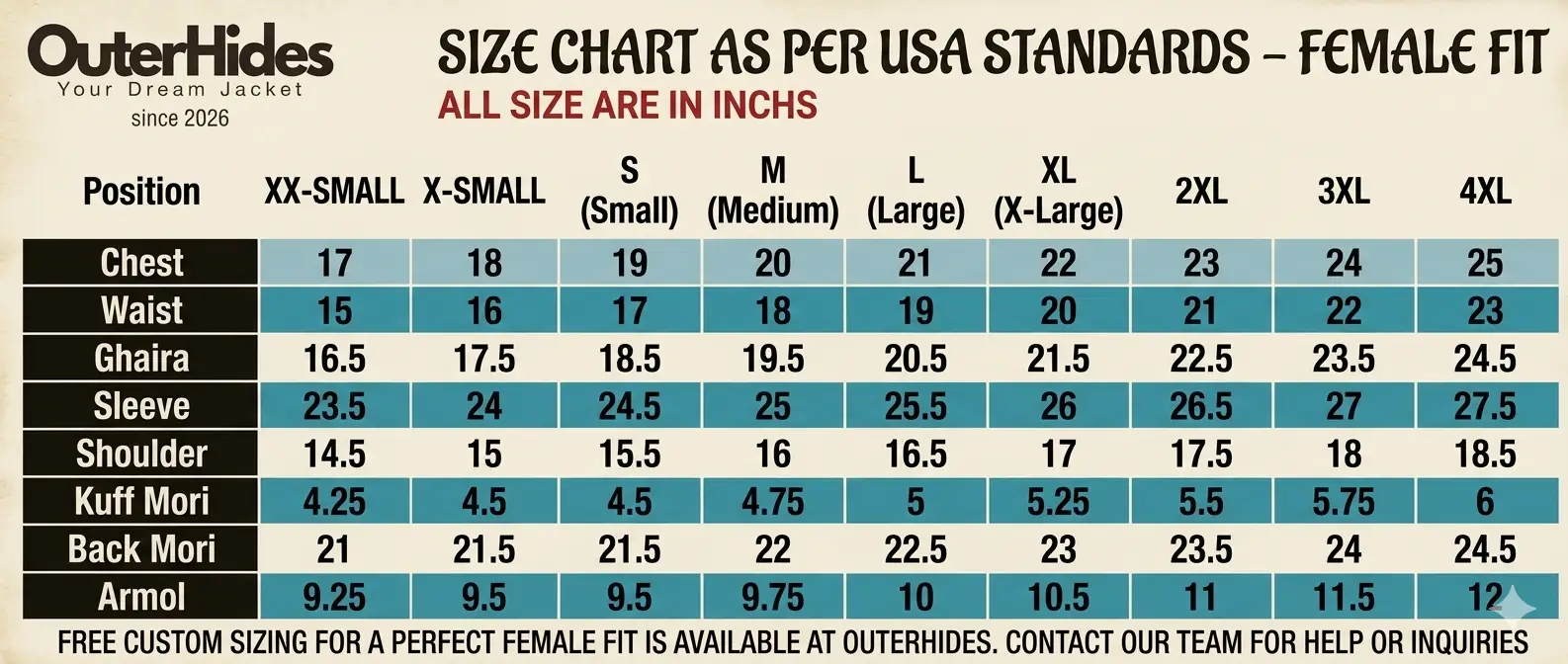 Size guide chart